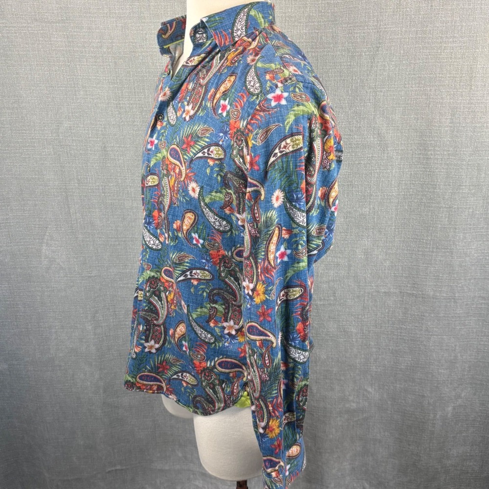 Visconti Black Mens Blue‎ Paisley Floral Tropical Button Up Long Sleeve Shirt - Picture 3 of 5